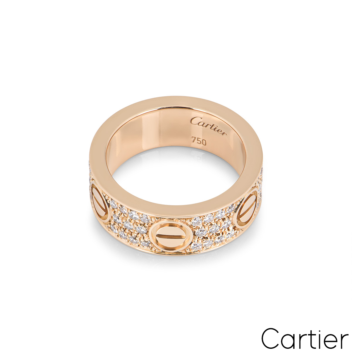 Cartier Rose Gold Pave Diamond Love Ring Size 56 B4087600